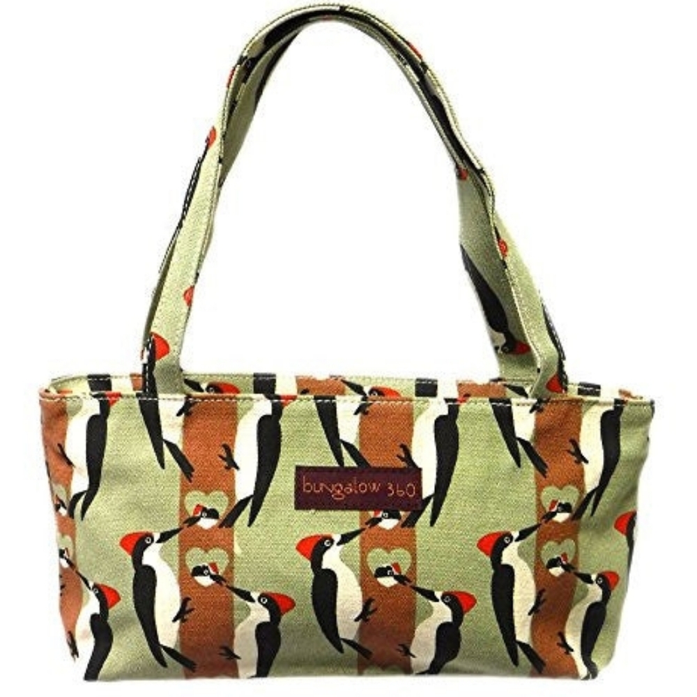 Bungalow360 Vegan Cotton Canvas Mini Bag Purse with a woodpecker print. 